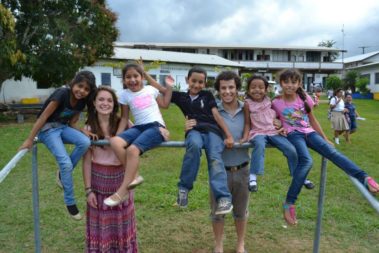 Group of children with students