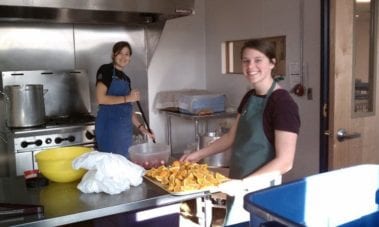 Students cooking in a kitchen