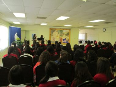 A small mass inside of a school building