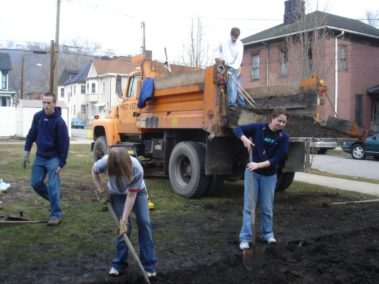 Students digging